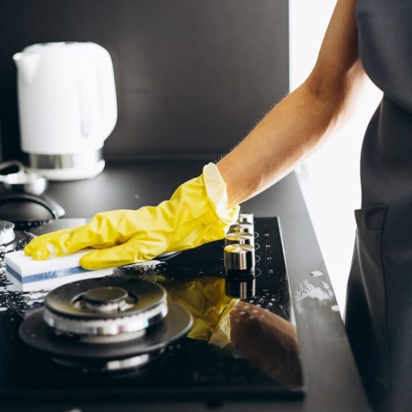 Woman,Housekeeper,Cleaning,Stove,Surface